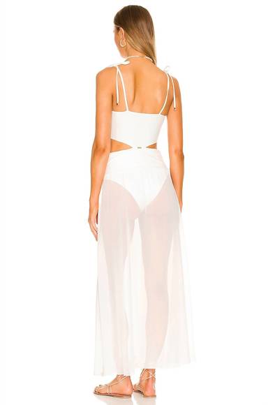 NEW PATBO adjustable ties beaded sheer skirt cutout beach maxi dress in white - Picture 4 of 4